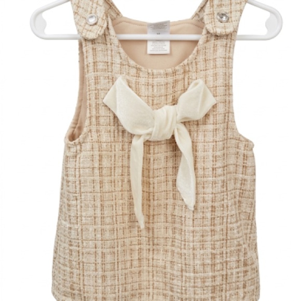 Charming Cream Plaid Kids Dress with Bow